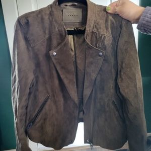 Blank NYC women's XL suede asymmetrical zip moto jacket in dark olive green